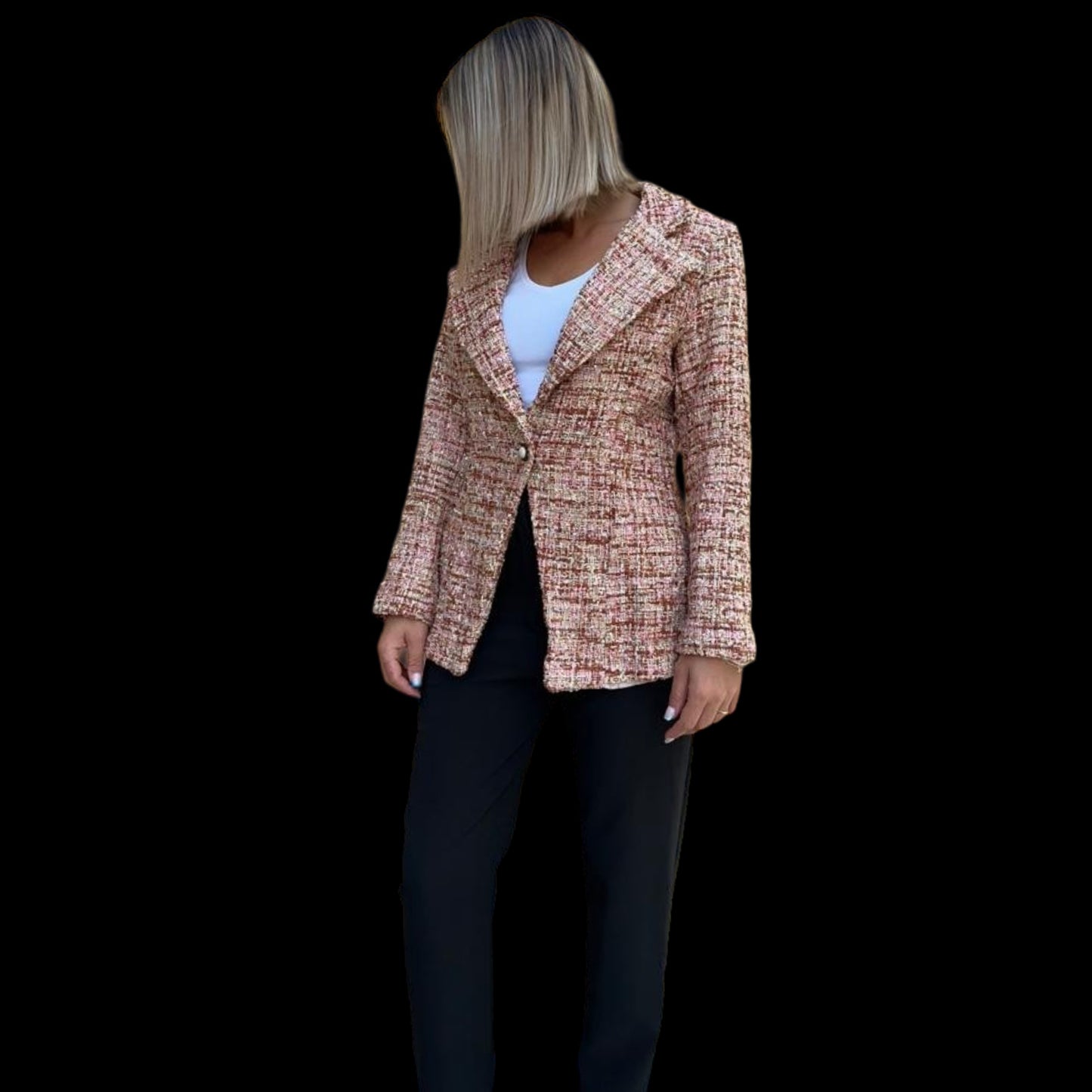 Veste tailleur tweed rose/bordeaux