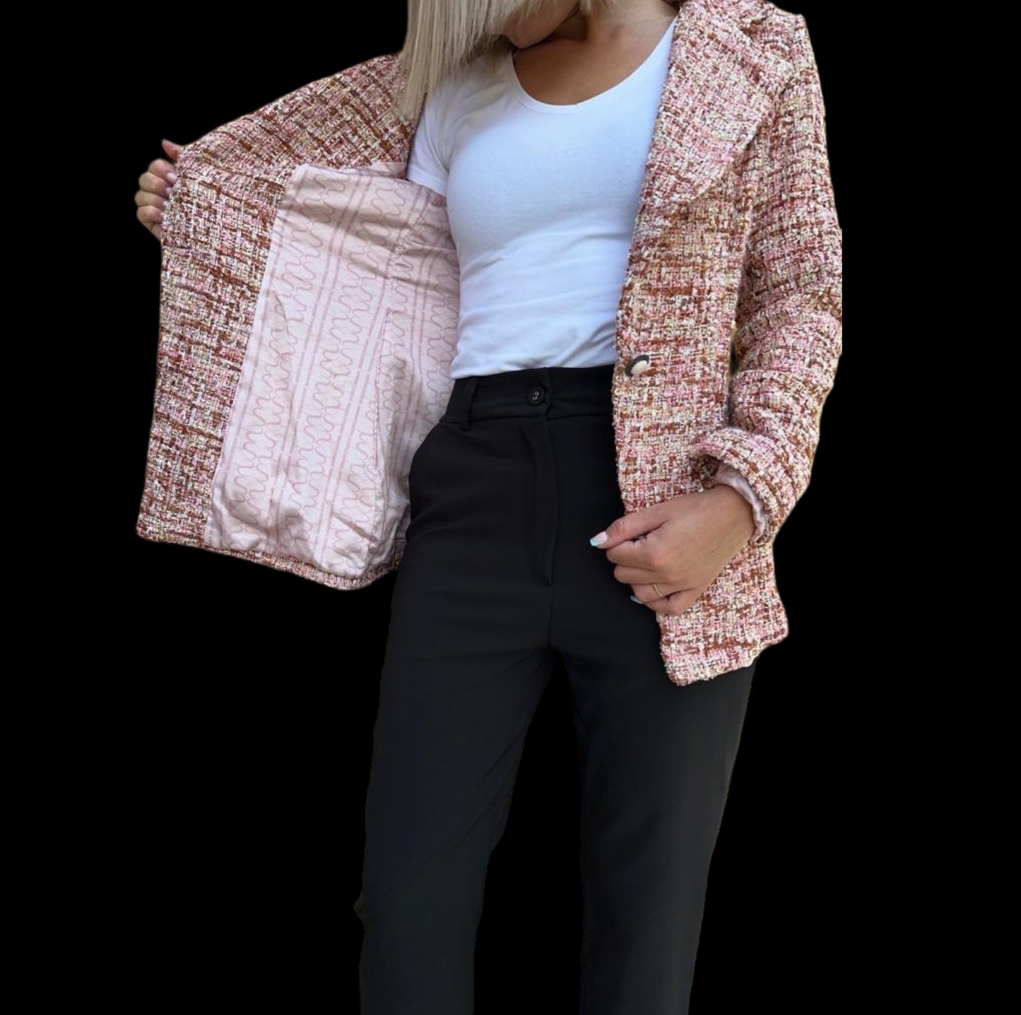 Veste tailleur tweed rose/bordeaux