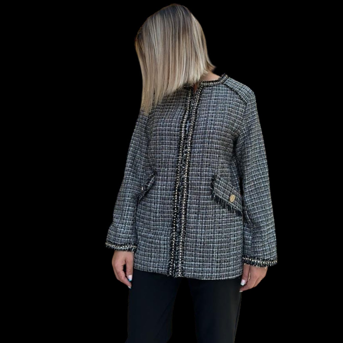 Veste tweed strass noir