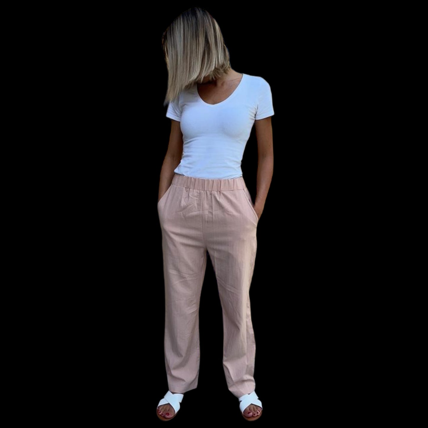 Pantalon fluide rose poudré