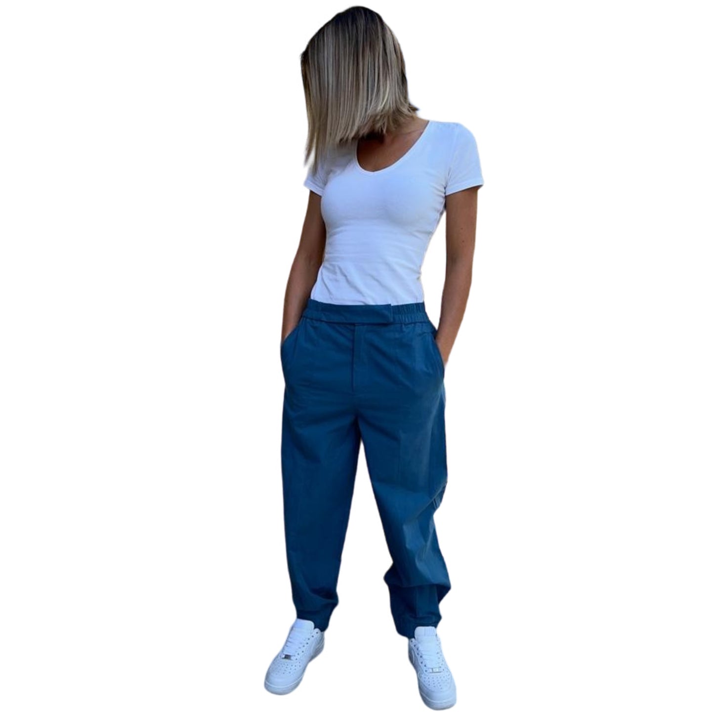 Pantalon carotte bleu céruléen