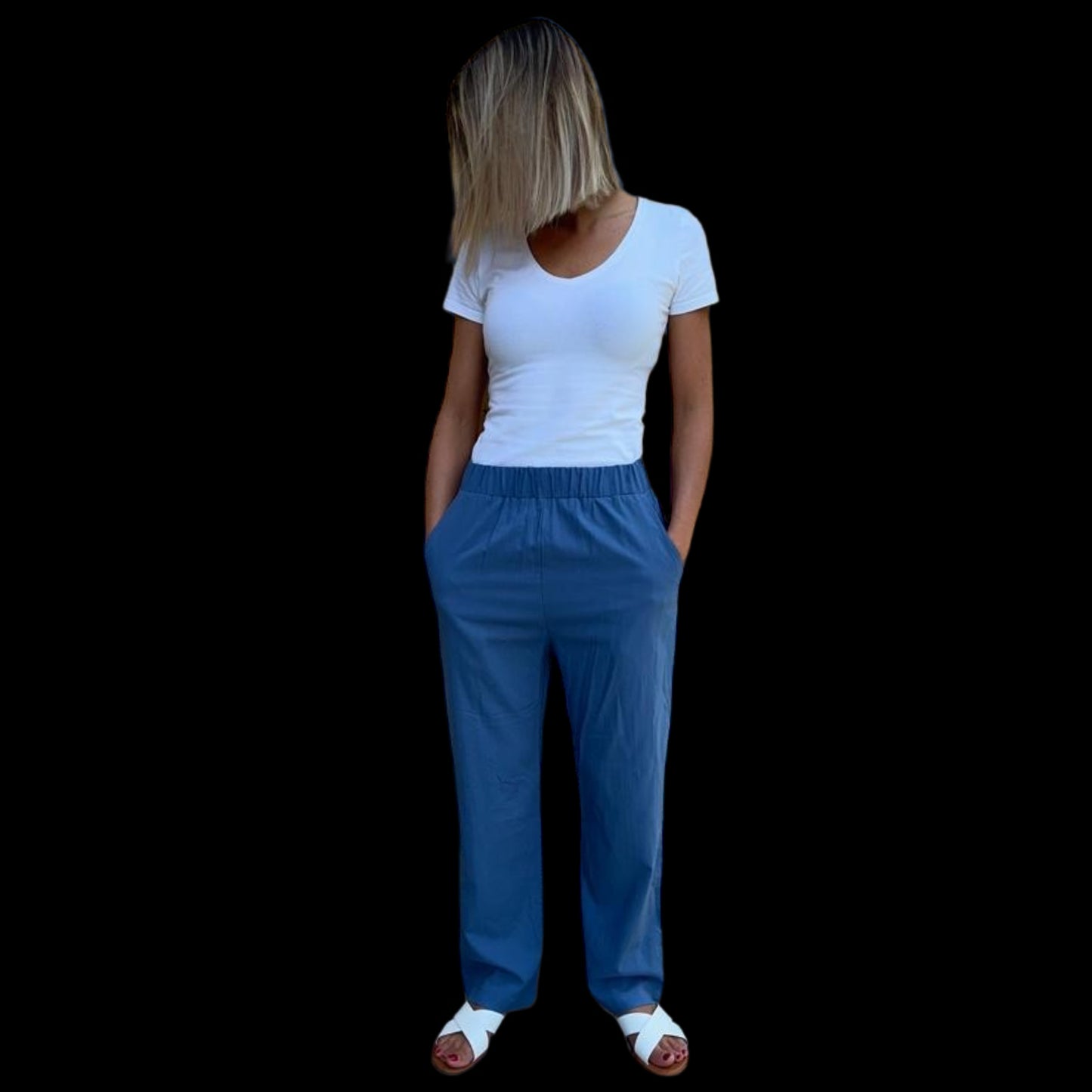 Pantalon fluide bleu bleuet