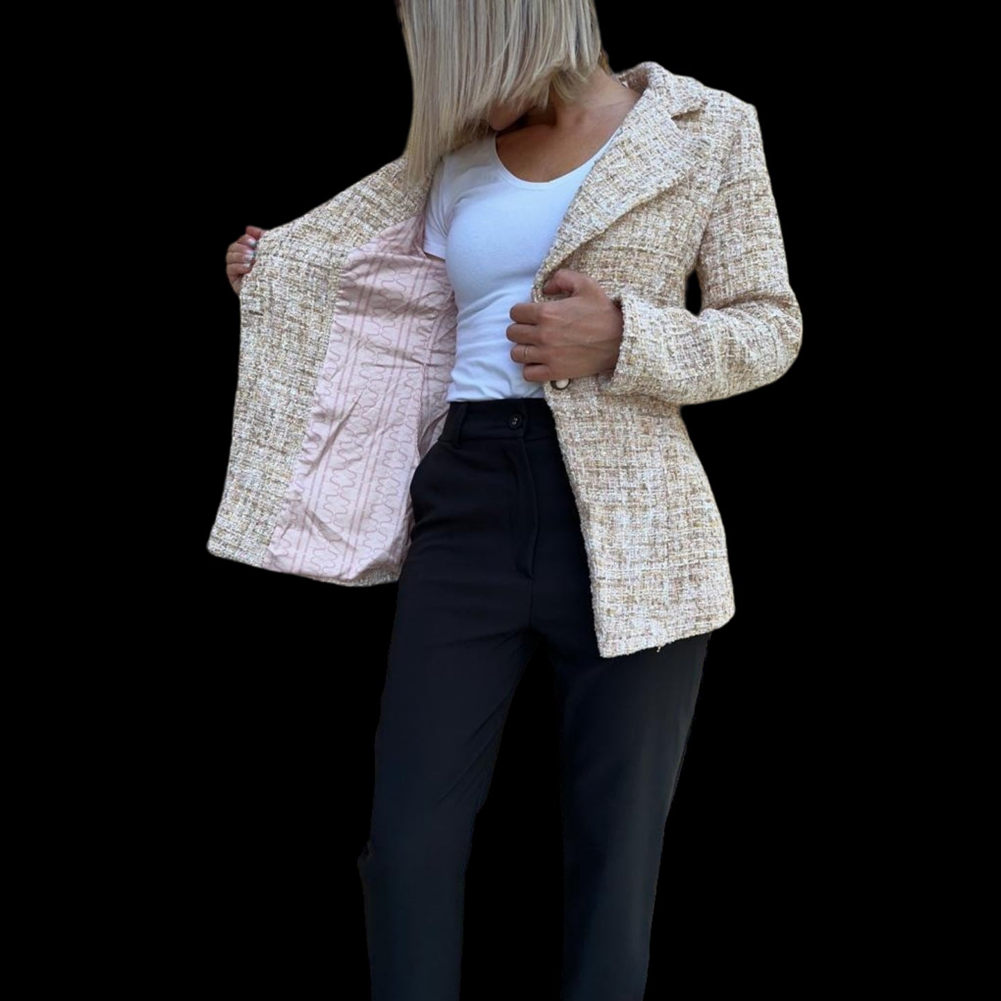 Veste tailleur tweed beige